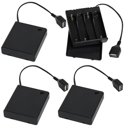 4 AA Battery Holder With USB Port And Switch, USB Female Socket No Soldering Required, 4.8V-6V Output, 4 x AA Battery Holder Case For Toys, LED Lights, DIY, Electronics, Decorations, Projects