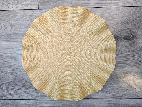 Biznest Set of 6 Round Wavy Rattan Placemat 38 cm, Durable & Stylish Table Mats for Home Dining & Décor (Champange)