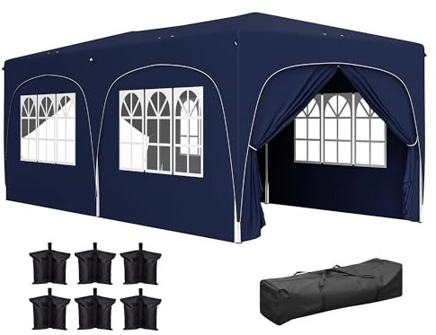 Outsunny Pavillon ca. 3x6m, wasserabweisend Stabil Winterfest Pop-up Faltpavillon, UV Schutz 50+, Faltbar Partyzelt Gartenzelt mit 6 Seitenteilen Tasche Gartenpavillon für Camping Garten, Dunkelblau