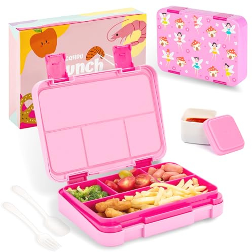 QCQHDU Brotdose Kinder mit 5 Fächern - Lunchbox mit Unterteilungen,1300ml Bento Box für Schule,Kindergarten,Outdoor | Leckdicht, Spülmaschinenfest, BPA-Frei,Essensdose mit Essbesteck