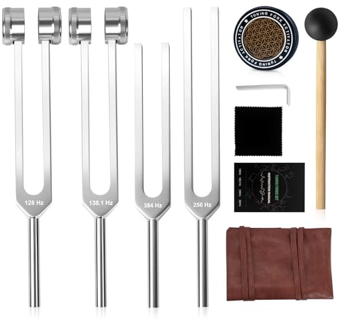Tuning Forks for Healing Set, Including 128Hz, 136.1Hz, 256Hz, 384Hz Weighted & Unweighted Tuning Fork ＆ Activator, Medical Sound Healing Instruments for Chakra, Yoga, Meditation