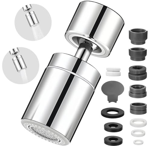 TIANLIN 360° Swivel Kitchen Tap Spray Head with Two Spray Modes, Tap Aerator for Kitchen and Bathroom Faucets, Faucet Aerator with Adapter for M22/M20/M24/F20/G1/2, Silver