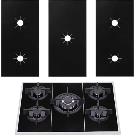 3 Pcs Gas Cooker Hob Covers, 5 Holes Reusable Protector Liner, Non-Stick | Teflon Glass Fiber,Bpa-Free,Heat-Resistant,21.3 X 10.6,Protect the Stove Top,Prevents Grease Stains and Scratches, Washable