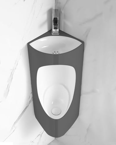 Urinal Wandmontage Eckurinal mit Waschbecken und Schlauch, Keramikurinale Pissoir für Herrentoiletten, Spültoilette Urinale für Männer Garage Keller Oder WC(Gray)