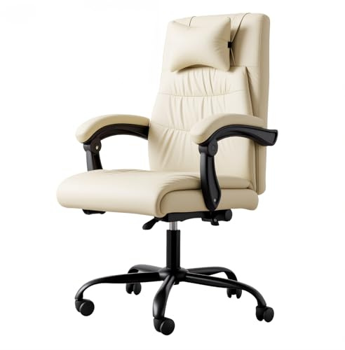 Panana Executive Office Chair, Ergonomic Conference Work Chair Padded Recline Computer PC Swivel Desk Chair with Adjustable Task Gas lift, Pu leather (Beige)
