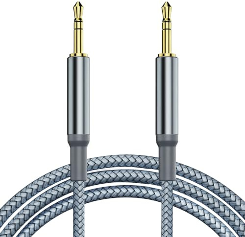 Aux Cable 3.5mm –2M- Nylon Braided Aux Lead for Car, Headphone, iPhone, iPad, iPod, Samsung, MP3 Player, Smartphone, Echo Dot, Tablet, Home Stereos, Laptop (2M)