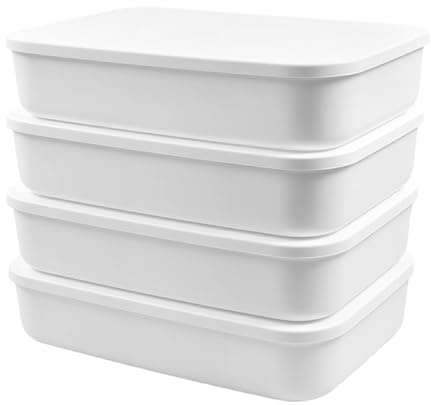 MaxEarn 4 Pack 7.5L Plastic Storage Boxes with Lids, 36.5x26x7.5cm | White Stackable Storage Baskets, Cupboard Organizer Containers for Bathroom, Kitchen, Office, Living Room