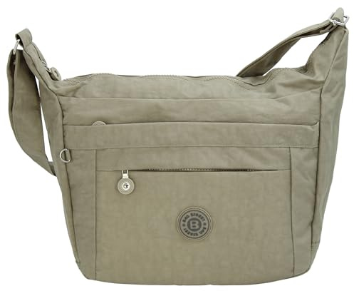 BAG STREET Große Damen Schultertasche Sehr leichte Umhängetasche | Crossbody Bag robuste Nylon Freizeittasche Alltagstasche (Grau)