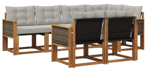vidaXL Outdoor-Sofagarnitur mit Kissen 7 pcs Natürlich und Hellgrau, Moderner Outdoor-Sofa, strapazierfähige Gartenmöbel, Lounge für Terrasse, Komfortables Sitz-Set