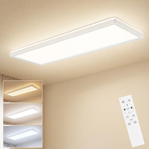 ZMH Led Deckenleuchte Panel 58x20CM Deckenlampe Dimmbar mit Fernbedienung | Wohnzimmer Deckenbeleuchtung mit Backlight Schlafzimmerlampe Flach 24W für Küche Schlafzimmer Badezimmer Büro Flur Hotel
