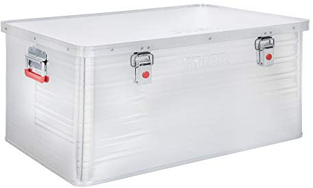 STIER Alubox, Aluminiumbox 135L, Staub- und spritzwasserresistent mit Gummidichtung und 2 Klapphandgriffen, Alukiste mit Spannverschluss, zuverlässige geruchsneutrale Aufbewahrung