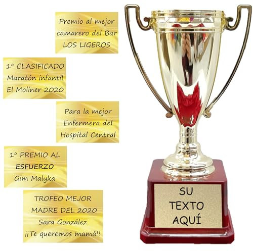 dolarestore Copa Trofeo con Textos Personalizados Especial para Regalo Base Negra 12x23 cm