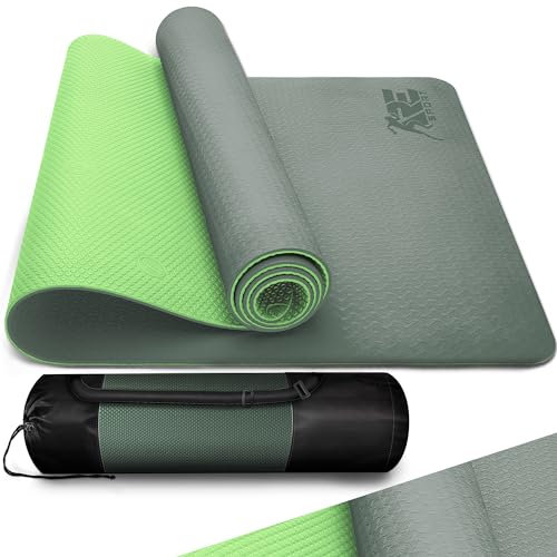 RE:SPORT Yogamatte mit Tragetasche | Gymnastikmatte rutschfest | Fitnessmatte schadstofffrei | Trainingsmatte mit Tragegurt Phthalatfrei 183 x 61 x 0,6 cm
