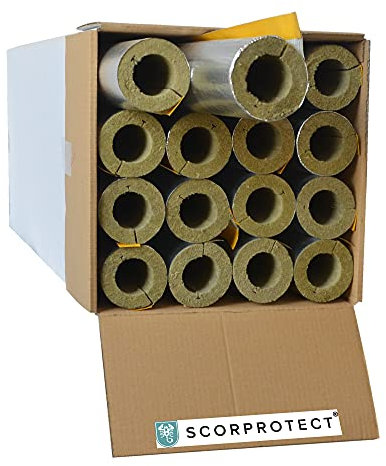 Scorprotect® voller Karton Alukaschierte Rohrschale Rohrisolierung Steinwolle mit 0.040 Wärmeleitfähigkeit (Steinwolle, 54 x 20 mm x 1 Meter)