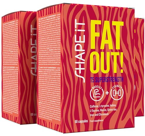 Taurin - Koffein und Grüntee-Extrakt - Kraftvoller Fatburner für Männer und Frauen - Angereichert mit Eisen, Jod, Chrom und Vitamin B3-180 Kapseln für 90 Tage - Sensilab Fat Out! T5 Superstrength