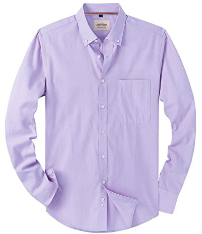 J.VER Men's Purple Oxford Shirt Long Sleeve Regular Fit Casual Plain Button Down Smart Dress Shirts for Men Adult with Pocket L
