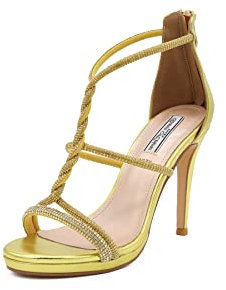 QUEEN HELENA Sandalias elegantes con pedrería con tacón de aguja para mujer ZM9473, amarillo, 40 EU