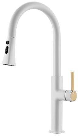 WRJAHCG Mischbatterie Küche,Niederdruck Armatur Küche Schwarz,Küchenarmaturen,Küchenamaturenset,Touch on Wasserhähne,Spültischarmatur,Weiß