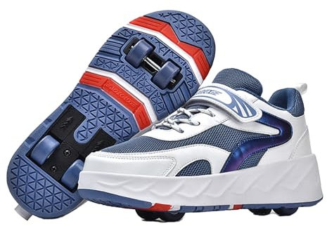 Mateju 2-in-1 Rollschuhe für Jungen und Mädchen - Kinder Turnschuhe Mit Versenkbaren Rollen, Skateboardschuhe, 31 EU, Blau