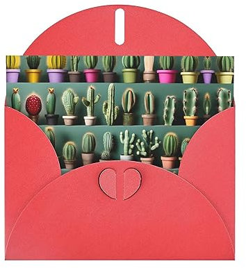 LXqlSS Many Cactus Art Geburtstagskarten-Umschläge, Perlpapier, innen blanko, perfektes Grußkarten-Sortiment, Rot