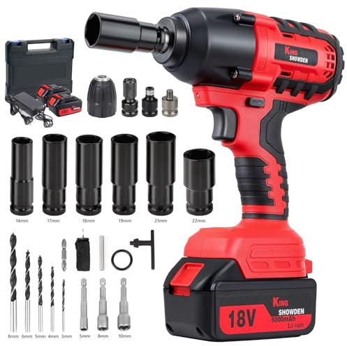 Drytuns 18V 1500Nm 4 in 1 Cordless Impact Wrench Kit, 1/2 Inch Brushless Power Driver Drill Driver Screwdriver w/LED Light 3200RPM 2x5Ah 5000mAh Batteries Fast Charger 6 Sockets 9 Bits 4 Connectors