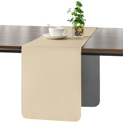 Myir JUN Tischläufer Outdoor Tischläufer Modern doppelseitig Kunstleder | Abwaschbar wasserdicht rutschfest für Geburtstag Urlaub Party und zur Dekoration verwendbar 30 X 140 cm(Grau Weizengelb)