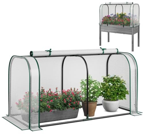 COSTWAY Mini Tunnel Greenhouse, 2-in-1 Plant Grow House with Roll-Up Zippered Door and Durable PE Cover, Dual Using Methods Flower Vegetable Green House Tent for Garden Backyard (White, 118x55x60cm)