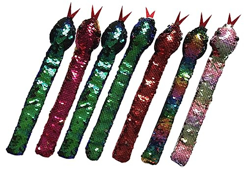 KONTONTY 7 Stück-pack Pailletten Schlangenarmband aus Kunstleder, Tragbar | Halloween Accessoire, Lustiges Schlangenarmband, Handliches Party Zufällige Farbe