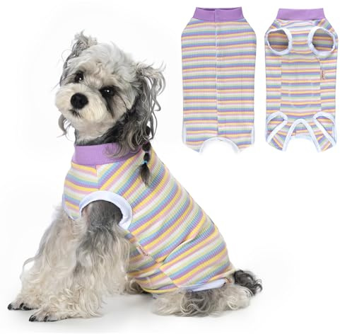 PawSailor Combinaison de Récupération Chien Femelle Mâle Rayé-Violet M | Rayé Combinaison Médicale Chien Coton Doux Gilet Récupération Chirurgicale Chiot, Vêtement Opératoire, Protection des Plaies