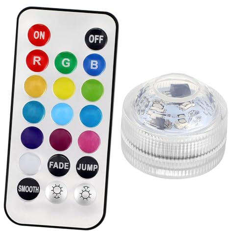 HOMSFOU Unterwasser LED Teelichter Rgb Tauchlicht mit Fernbedienung Poollicht Batteriebetrieben Aquariumlicht für Vase Hochzeit Weihnachten Halloween Innen und Außendekoration