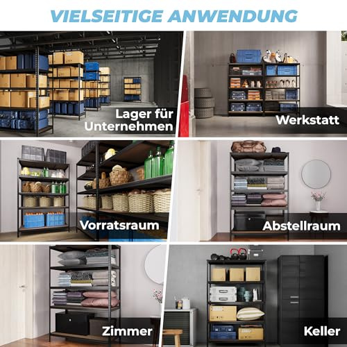 ALL Premium Schwerlastregal 180x120x60 cm 3er-Set Schwarz 3750kg Traglast, schwerlastregal 60 cm tief geeigent Vorratsregal Speisekammer, Regal 120 cm breit, lagerregal Metall