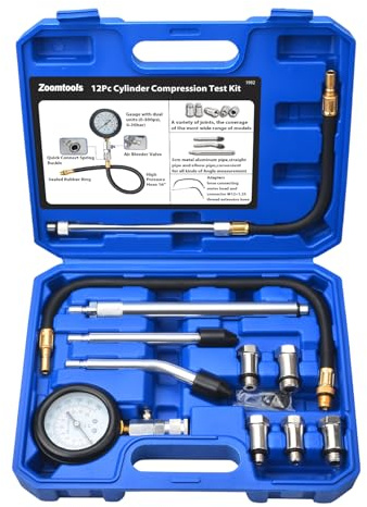 11PC Testeur de compression, Kit d'outils pour testeur de compression, Pour tester la compression des cylindres, Comprend 5 adaptateurs : M10, M12, M14, M16, M18, Pour les tests de compression sur les