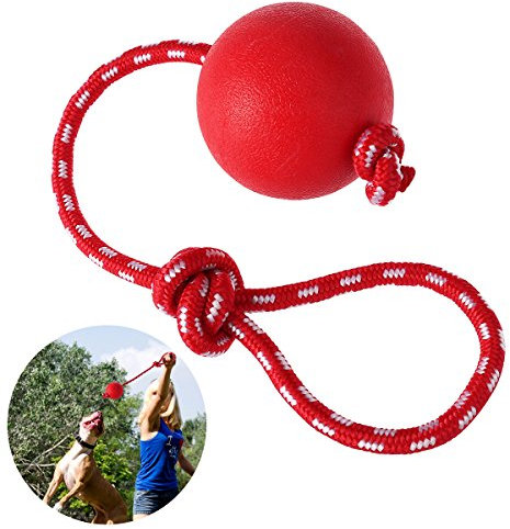 UEETEK Haustier Ball Spielzeug mit Seil für Hunde,Durchmesser 7,5 CM Gummi Hund Kauen Ball für Haustiere Hunde Ausbildung Spielen Übung,Rot