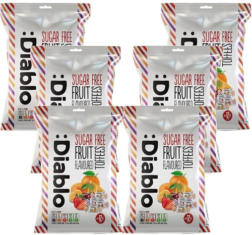 Diablo Sugar-Free Fruit Flavoured Toffee – Sugar-Free Candy Sweetened with Maltitol, Guilt-Free Treats for All Occasions, Ideal for Gift Boxes, Mother’s Day & Father’s Day – 75g, Pack of 6