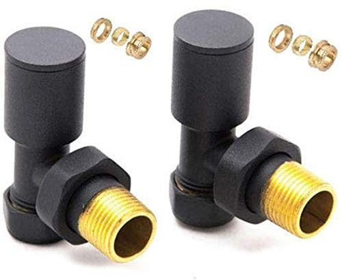 myhomeware Anthracite Angled Radiator Valves Pair Set With Compression Reducer 10mm/15mm