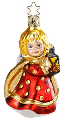 Christbaumschmuck Glas 10cm Mädchen mit Laterne mundgeblasen handbemalt Weihnachtskugeln rot gold / Lichtbringer
