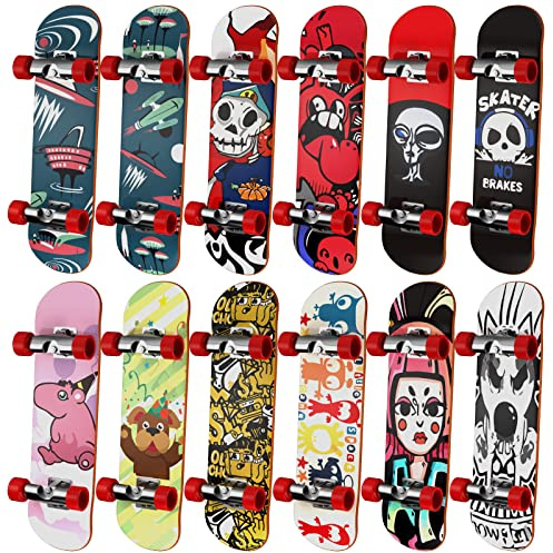 HOMETALL Finger Skateboards for Kids Set of 12, Mini Skateboard Fingerboards 12 Pieces Finger Toys Pack, Gifts for Kids Children Finger Skater