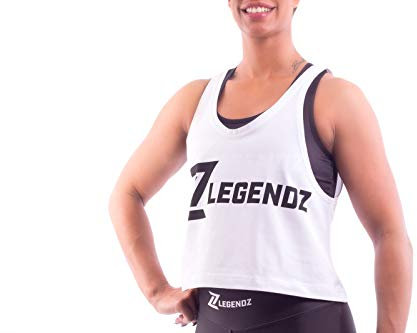 LegendZ Frauen Sport Top Shirt Kurz, Sportshirt ärmellos für Yoga Zumba Fitness Laufen I Lockeres und Bauchfreies Damen Tanktop (Weiß, XS)