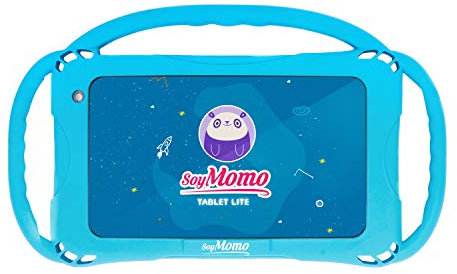 SoyMomo Tablet Lite Kinder-Tablet mit Kindersicherung, Erkennung von gefährlichen Inhalten, 7 Zoll Display, 16 GB Speicher, 2 GB RAM, Kamera – mit Silikonhülle blau