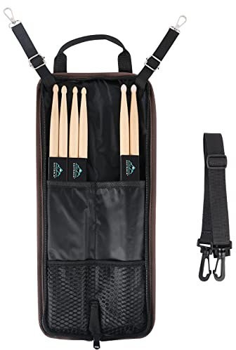 EASTROCK 3 Pair Drum Sticks, with Drum Sticks Bag,Floor Tom Hook,Carrying Strap for Drumsticks,Drum Wire Brushes,Mallets(Brown)