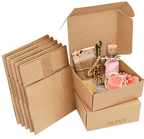 Kurtzy Braune Karton Geschenkbox mit Deckel (100er Pack) - Geschenk Karton Box 12 x 12 x 5cm - Pappschachteln mit Deckel Einfach Zusammenzubauen - Partys, Geburtstage, Hochzeiten, Feiertage