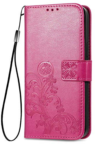 GOKEN Cover per Oppo A74 4G, Custodia Flip PU Pelle TPU Portafoglio Custodie con Stand & Carte Slot & Disegni Rilievo, Chiusura Magnetica Telefono Case, Rosso