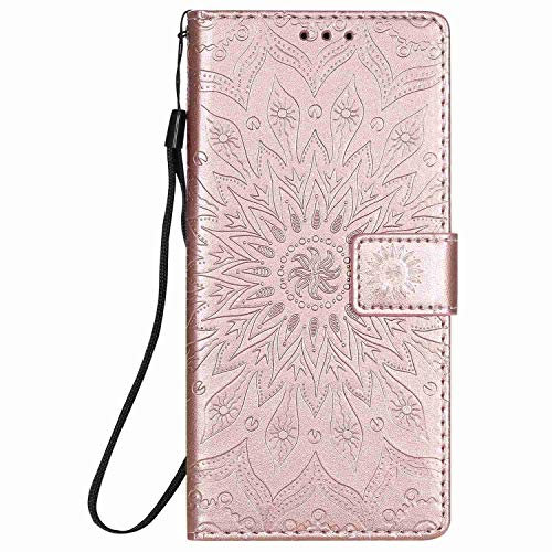 Reevermap Samsung Galaxy S21 FE 5G Case PU Leather Phone Cover for Samsung Galaxy S21 FE 5G, Protective Wallet Flip Premium Magnetic Closure Embossed Mandala Bumper with Kickstand, Rose Gold