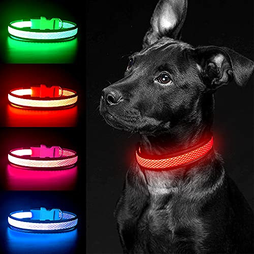 YFbrite Light up Dog Collar, USB Rechargeable LED Pet Collar, Flashing Night Visibility Neckwear, Adjustable Reflective Collar Glow in the Dark for Safety Glowing (Red, Medium)