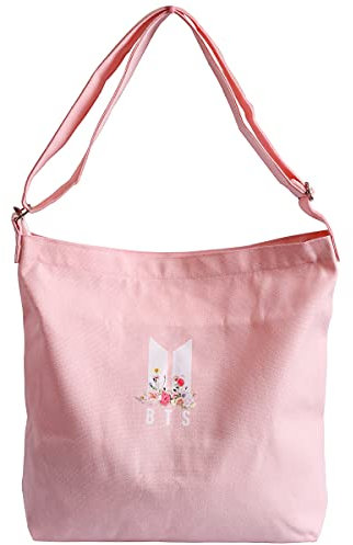 YX&ST Kpop BTS Merchandise Canvas Umhängetasche, Hobo Crossbody Handtasche Casual Tote für Armee Geschenke Rosa, Pink, 15.2 x 3.5 x 13.4