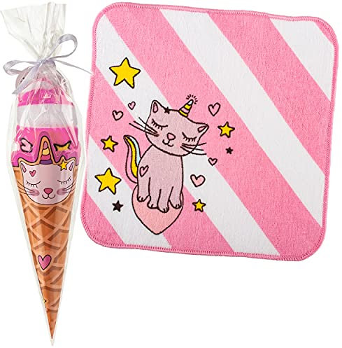 alles-meine.de GmbH Schule & Schulanfang Artikel frei wählbar Waschlappen/kleines Handtuch - ABC - Katze/Einhorn - Eistüte - rosa - Frottee aus 100% Baumwolle - Schultüt..