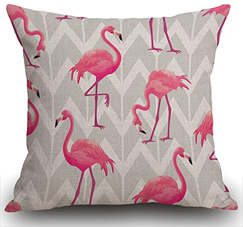 Smooffly Kissenbezug rosa Flamingo geometrisch quadratisch Baumwolle Kissenbezug Wurfkissenbezug für Zuhause Sofa Couch Autositz Dekorativ 45,7 x 45,7 cm Rosa Weiß Grau