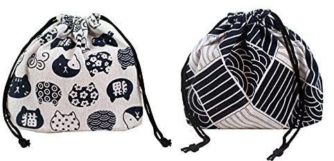 NA 2 Pcs Lunch Box Pouch with Drawstring Foldable Picnic Handbag Storage Handy Bags for Picnic, Work, School