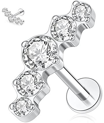 hengkaixuan G23 Titan Labret Studs 16G Lip Studs Tragus Piercing Flatback Ohrringe Innengewinde 6mm Monroe Medusa Helix Piercing Silber Lobe Knorpel Conch Ohrringe mit CZ