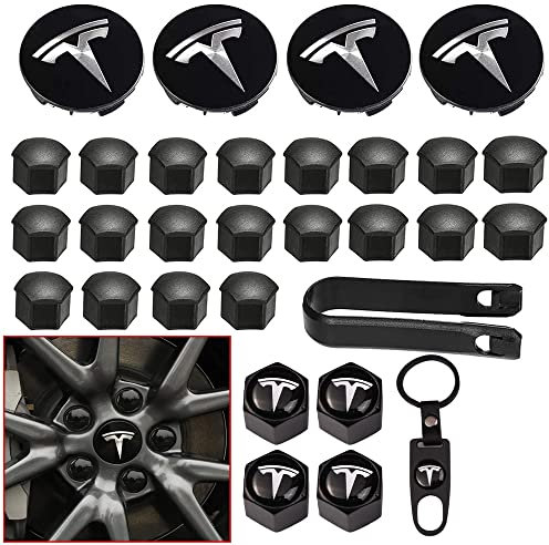 Kit d'enjoliveurs Aero et de cache-écrous de roue avec logo Tesla pour Model 3, Model Y (noir)